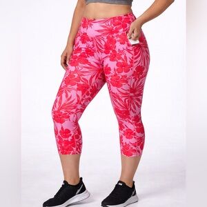 Avia Floral Workout Leggings XXL Pink Red High Rise Stretch